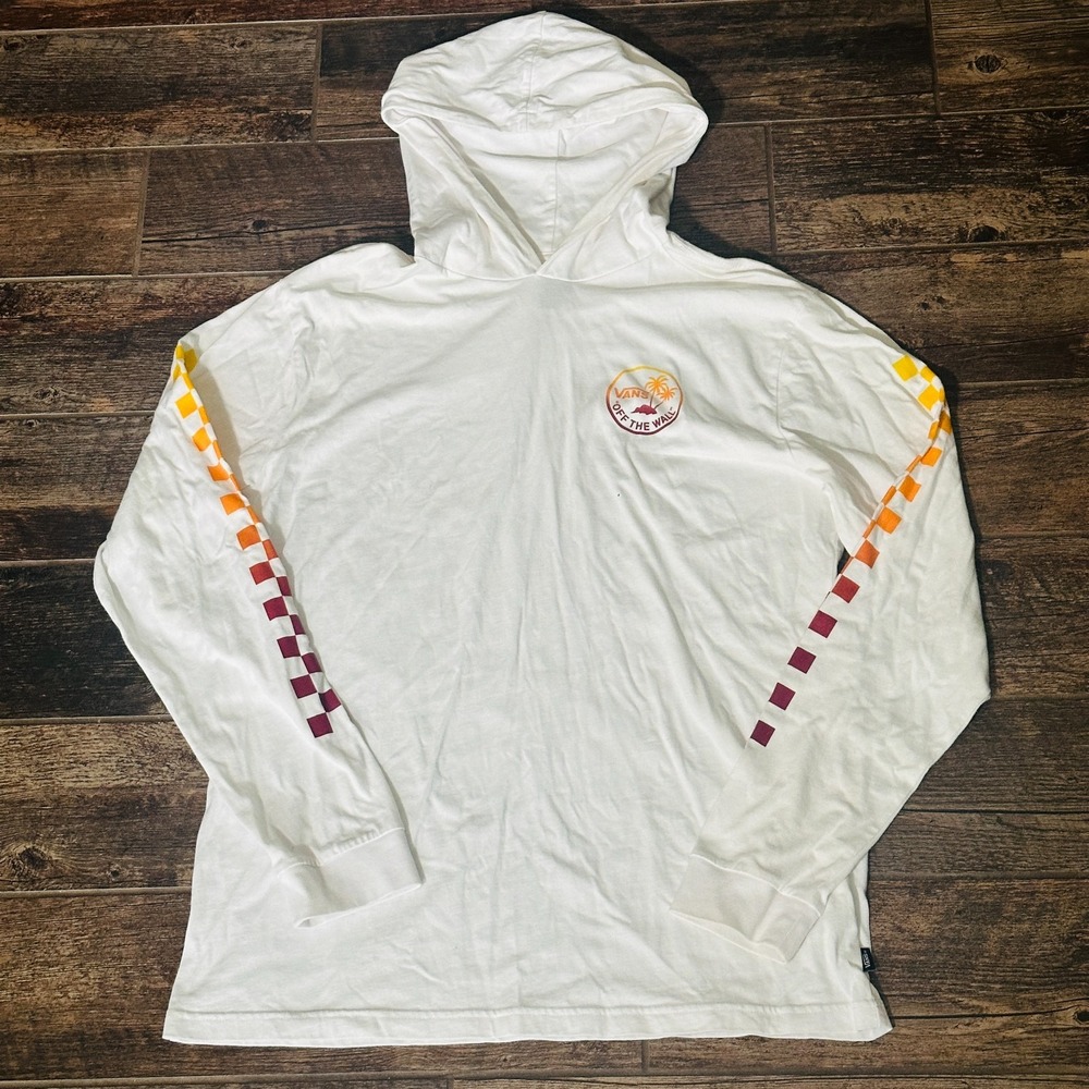 Vans - Men's XL White Hoodie with Checkered Sleeves - Extra Large